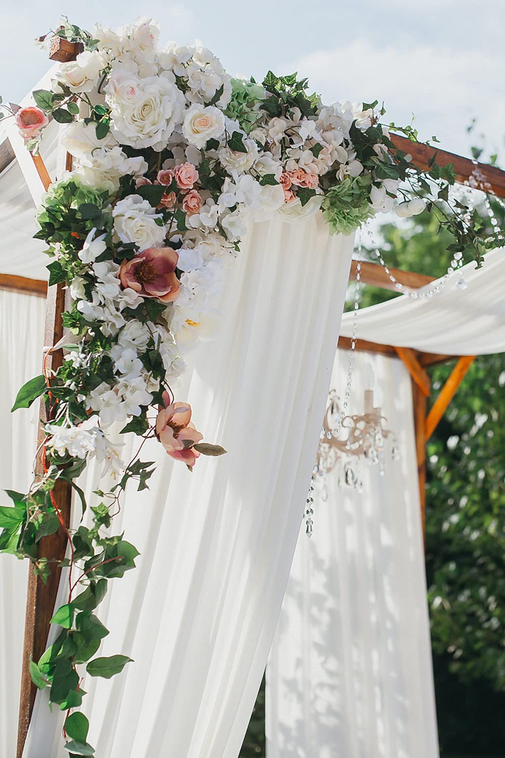Wedding Arch Draping Fabric 2 Panels 30'' x 18FT Sage Green Sheer Chiffon Arch Drapery for Bridal Shower Backdrop Outdoor Party Church Ceremony