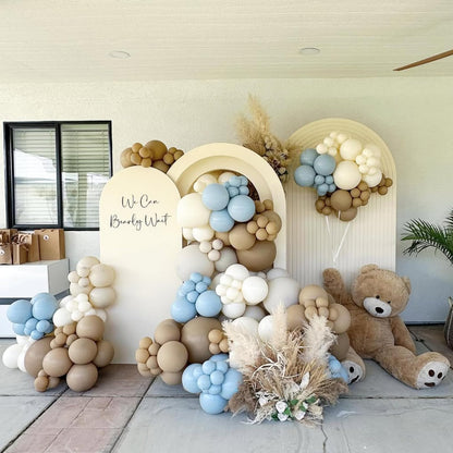 Sage Green Balloons Arch Double Stuffed, Olive Dusty Green Brown Beige Neutral Balloon Garland Kit, White Sand Apricot Tan Latex Balloon for Baby Shower Birthday Jungle Safari Party Decoration