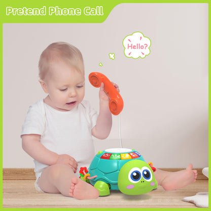 Hanayo Baby Musical Turtle Crawling Girl Toys for 6-18 Months，Infant Early Learning Educational Toy，Baby Girl Gift Essentials for Newborn 7 8 9 11+ Months 1-2 Year Old(Pink)
