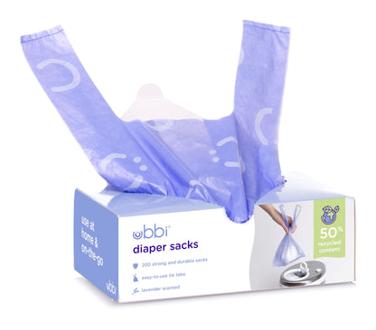 Ubbi Disposable Nappy Sacks, Lavender Scented, Easy-To-Tie Tabs, Baby Diaper Disposal or Pet Waste Bags, Value Pack, 400 Count