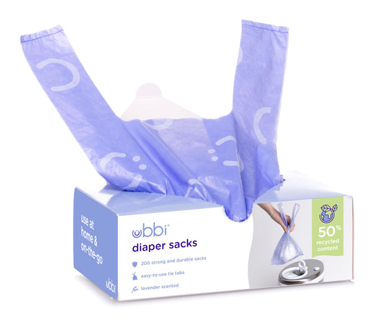 Ubbi Disposable Nappy Sacks, Lavender Scented, Easy-To-Tie Tabs, Baby Diaper Disposal or Pet Waste Bags, Value Pack, 400 Count