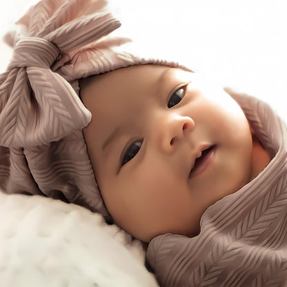 Jastore Baby Infant Swaddle Blankets for Girls 3PCS Newborn Accessories Set with Matching Hat and Bow Headband (Pale Pink, 33"*35")
