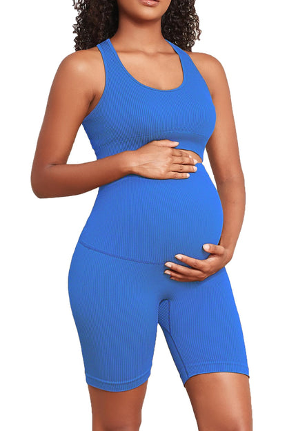 Women's Maternity 2 Piece Outfit Set - Bra & Shorts for Pregnancy - Yoga workout Lounge Wear Sets