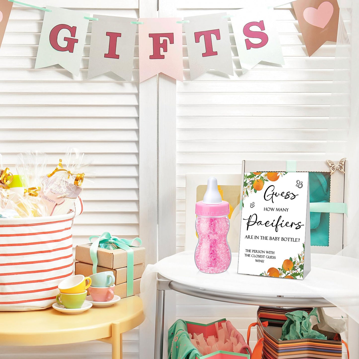 Roowest 512 Pcs Baby Shower Games Guess How Many Pacifiers Sign 100 Small Guessing Games 10 HB Pencils 750ml Milk Bottle 400 Acrylic Pacifiers Decoration for Guest Gender Reveal(Pink,Bear)