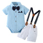 YALLET Baby Boy Clothes Suit Newborn Infant Gentleman Outfits, Formal Dress Shirt+Bowtie+Suspender Shorts Wedding Party Set