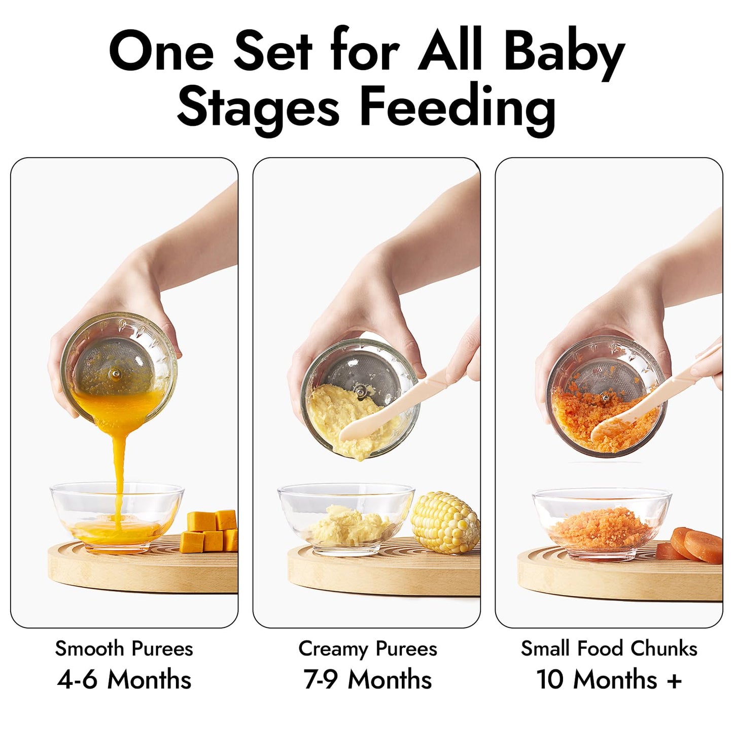 NCVI Puree Baby Food Processor Glass Set, Mini Infant Food Maker Blender Machine with 8 Blades and Grinding Disc, Small Blender for Baby Food Including Containers, Silicone Tray and Tableware