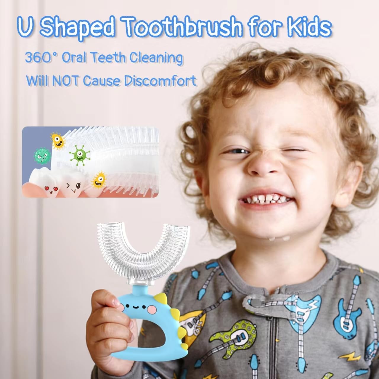 U Shaped Toothbrush - for Kids, Manual Whole Mouth Toddler Toothbrush Age 2-4 5 6 & up, Food Grade Soft Silicone Brush, 360° Oral Teeth Cleaning, Good for Dental Health, 2 Blue