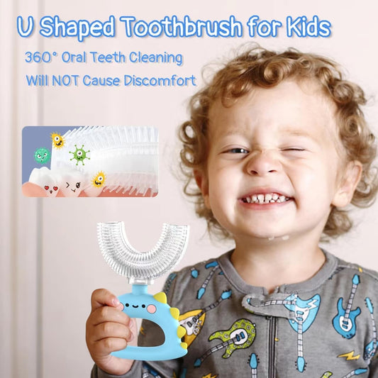 U Shaped Toothbrush - for Kids, Manual Whole Mouth Toddler Toothbrush Age 2-4 5 6 & up, Food Grade Soft Silicone Brush, 360° Oral Teeth Cleaning, Good for Dental Health, 2 Blue