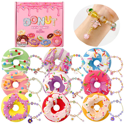 Donut Bath Bombs for Girls, 4oz/Pack of 9 Bath Bombs for Kids with Surprise Inside, Kids Bath Bombs with Jewelry Inside, Bath Bombs for Girl's Birthday Party Favor, Spa Day Gift