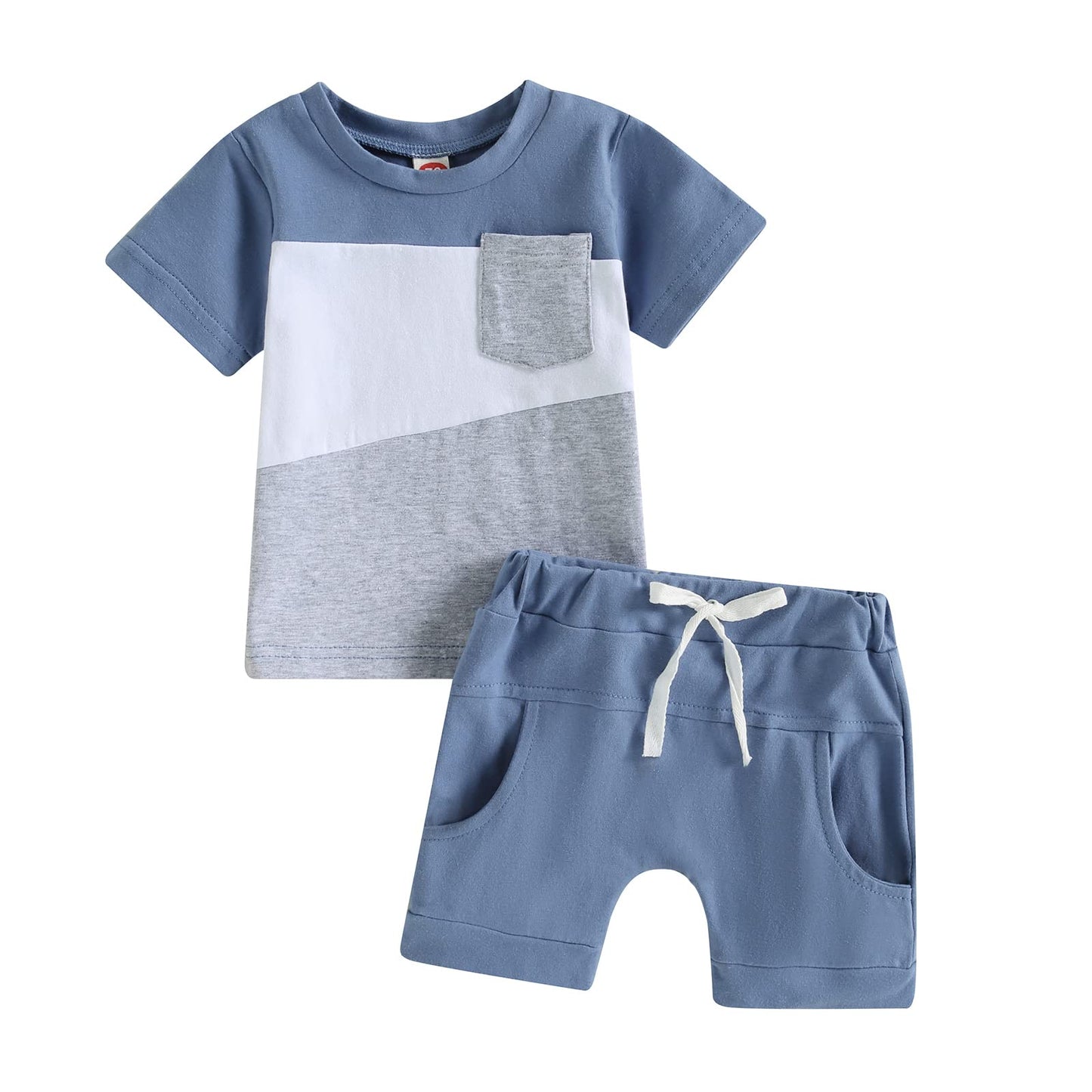 Infant Baby Boy Summer Clothes Outfit Color Block T-shirt Shorts Set Toddler Checkerboard Clothes 6 12 18 24 Months