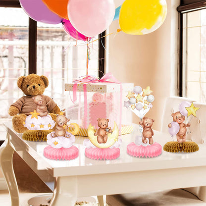 Tarklanda 9 Pcs Bear Baby Shower Honeycomb Centerpieces for Boys Party Decorate,Little Bear Balloons Cutouts Table Topper Honeycomb 3D Table Decoration for Kids Baby Shower Birthday Party Supplies