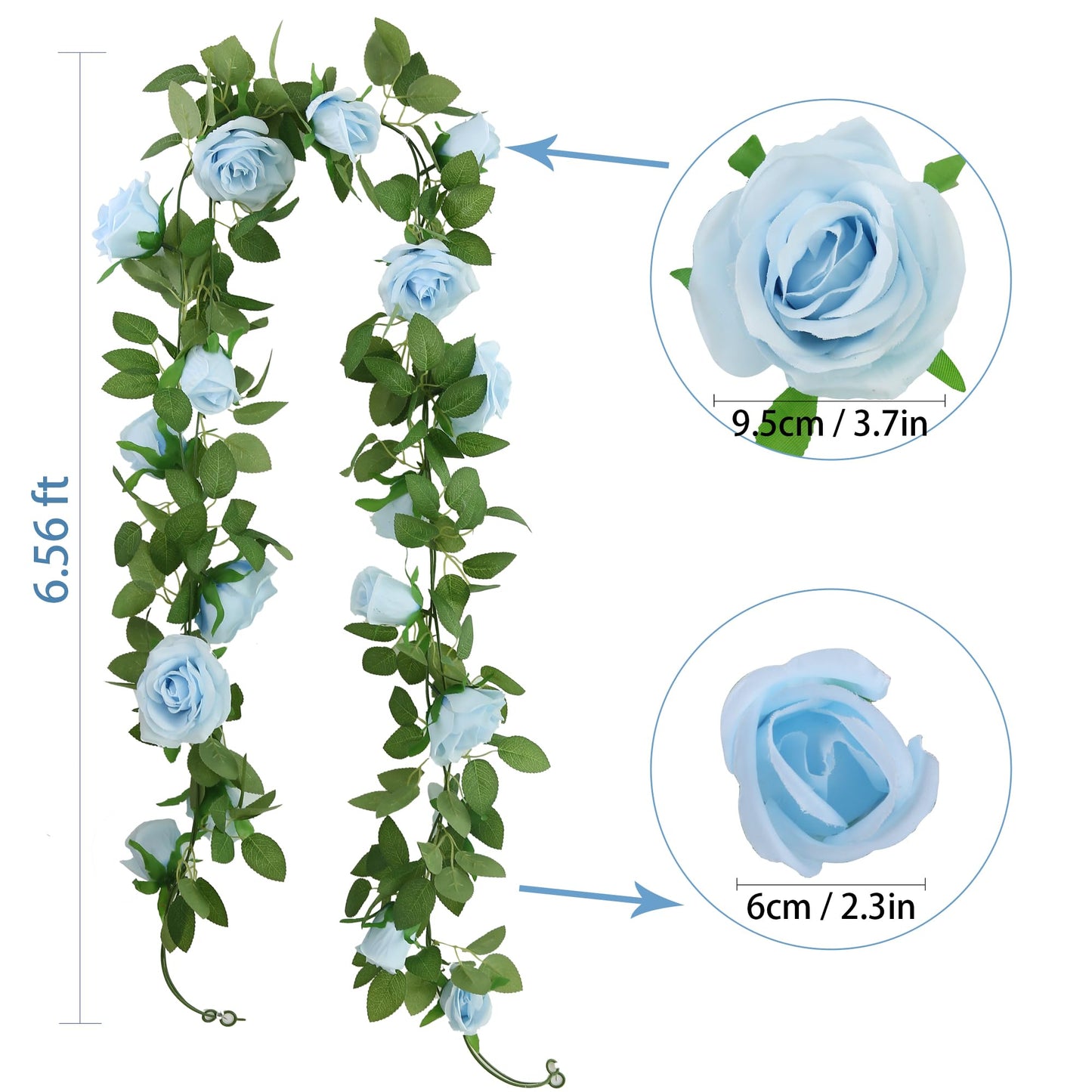 Felice Arts 2 Pack Pink Artificial Rose Garland Each 6.5FT Fake Rose Vine Hanging Floral Garland for Wedding Flowers Table Centerpiece Arrangement Baby Shower Decor