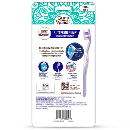 GuruNanda Butter On Gums Toothbrush, ADA Accepted, with 8000+ Ultra Soft Softex Bristles for Sensitive & Receding Gums, Perfect for Whiter Teeth, 8 Ct