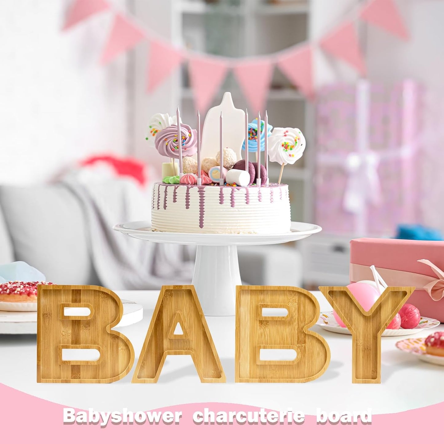 4 Pcs Wood Baby Charcuterie Board Letters, Wooden BABY Letters for Baby Shower, Birthday, Party Food Display Decorations