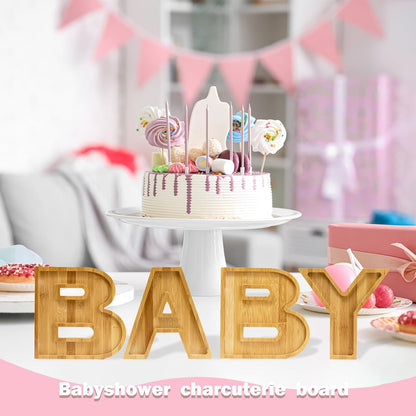 4 Pcs Wood Baby Charcuterie Board Letters, Wooden BABY Letters for Baby Shower, Birthday, Party Food Display Decorations