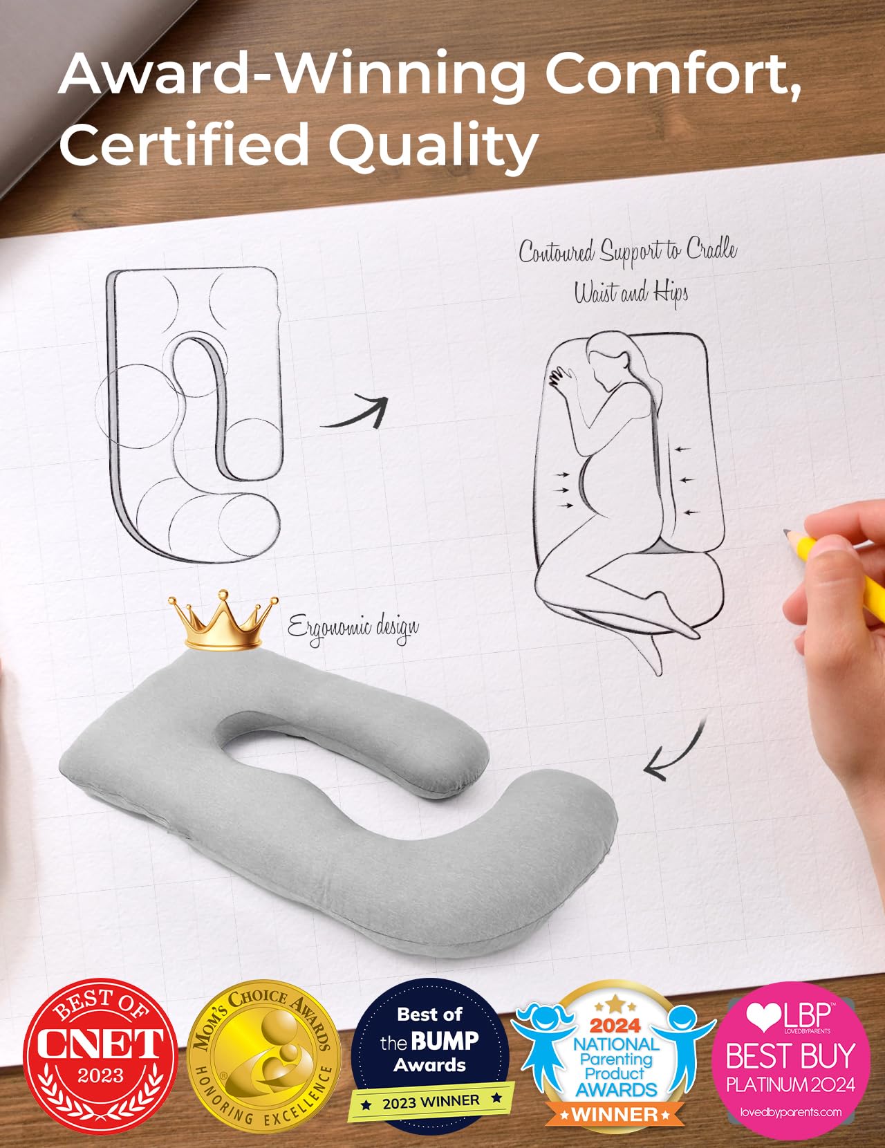 Momcozy Pregnancy Pillows for Sleeping, U Shaped Full Body Maternity Pillow with Removable Cover - Support for Back, Legs, Belly, HIPS for Pregnant Women, 57 Inch Pregnancy Pillow for Women, Grey