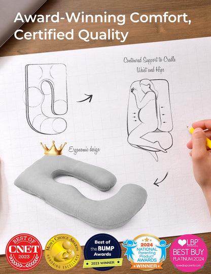 Momcozy Pregnancy Pillows for Sleeping, U Shaped Full Body Maternity Pillow with Removable Cover - Support for Back, Legs, Belly, HIPS for Pregnant Women, 57 Inch Pregnancy Pillow for Women, Grey