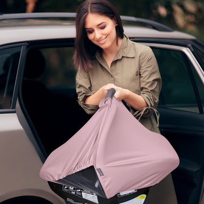 Summer Baby Car Seat Cover | 2-in-1 Breathable Carseat Sun Shade & Mosquito Net | UV Protection Lightweight Canopy Covers for Infant Girls | Bug Net Mesh for Spring & Summer Warm Weather (Pink)
