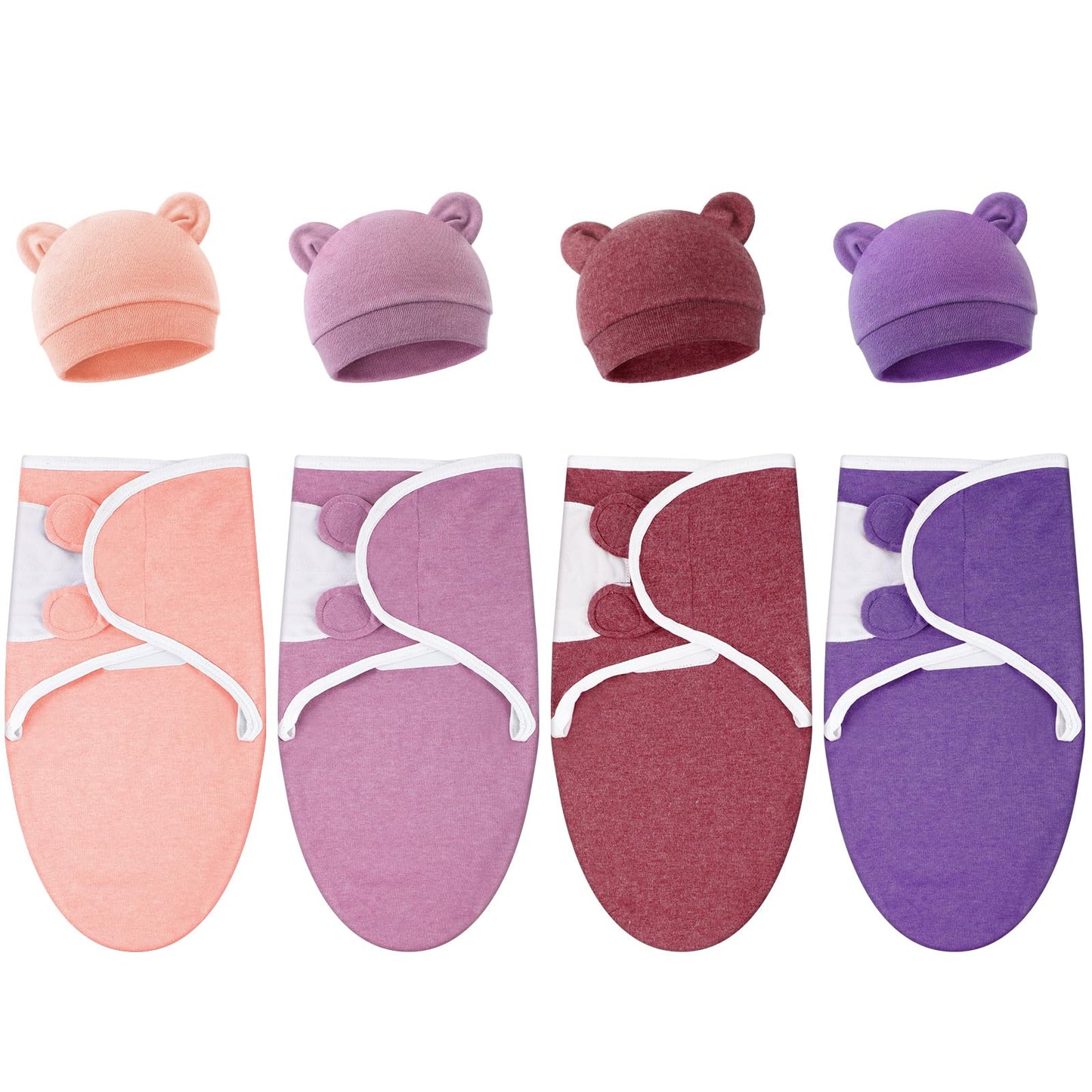 Buryeah 4 Pack Preemie Swaddle Blanket Wrap Set with Hat for Baby Boys Girls 3-7 Lbs Preemie Newborn Clothes Sleepers Cap