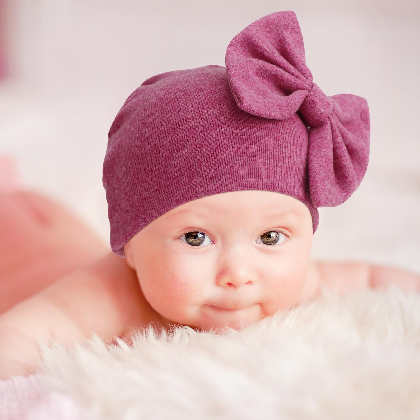 BQUBO Newborn Baby Girls Hats Mittens Set Hospital Hat Beanie Infant Bow Hats Baby Cotton Gloves for 0-6 Months