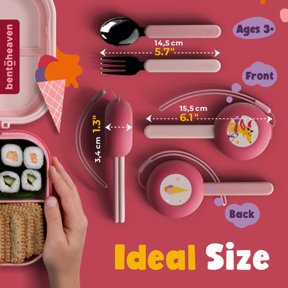 Bentoheaven Kids Travel Utensils with Case, Food-Grade Stainless Steel & BPA-Free Plastic, Travel Cutlery Set, Dishwasher Safe Fork, Spoon & Case, Reusable Flatware, Silverware for Kids (Horse)