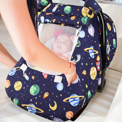 Pea Pod Car Seat Cover Baby, Infant Car Seat Canopy Covers for Newborn with 2 Layers Windows of Breathable Mesh Fabric, Lightweight Polyester/Soft Minky Dot Backing (Floral & Rainbow)