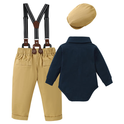 YUEMION Baby Boy Clothes Wedding Outfit Suits, 0-18 Months Infant Boy Gentleman Set, Dress Shirt+Vest+Suspender Pants+Bowtie