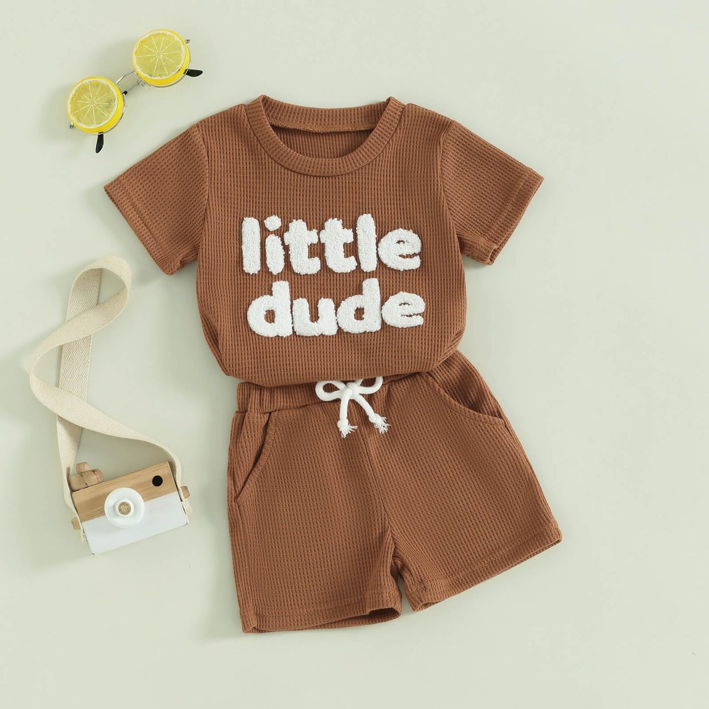 Toddler Baby Boy Summer Clothes Embroidered Waffle Short Sleeve T-Shirts Elastic Shorts Newborn Infant Boy Outfits