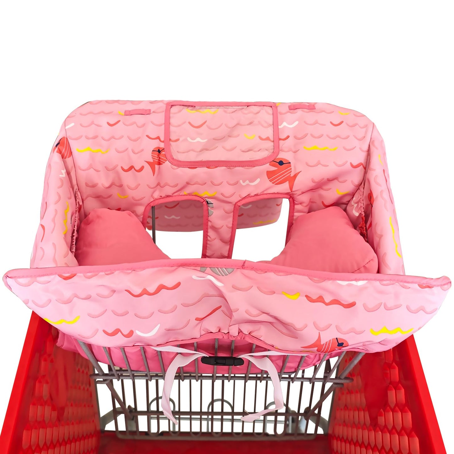 Soft Pillow Attached 2-in-1 Shopping Cart and High Chair Cover for Baby, Cotton Padded Cart Cover, Fold'n Roll Style, Portable with Carry Bag (Blue Elephant)