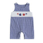 Baby Boy Summer Clothes Sleeveless Embroidery Dinosaur Striped Retro Romper Jumpsuit Smocked Shortall