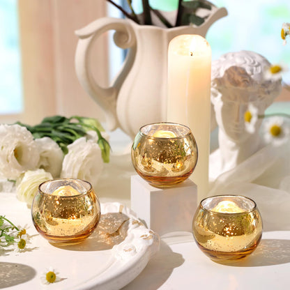 Volens Round Blue Votive Candle Holders Set of 12, Blue Wedding Centerpiece Table Decorations, Mercury Glass Tealight Candle Holder for Bridal Shower, Baby Shower & Home Decor