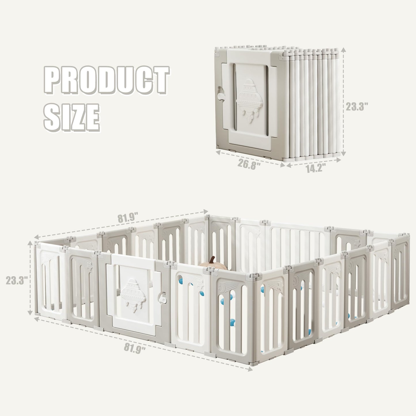 Baby Play Pen - 14 Panels Extra Large Foldable Playpen for Toddlers, UFO Portable Fence, Gate, Yard - Blue