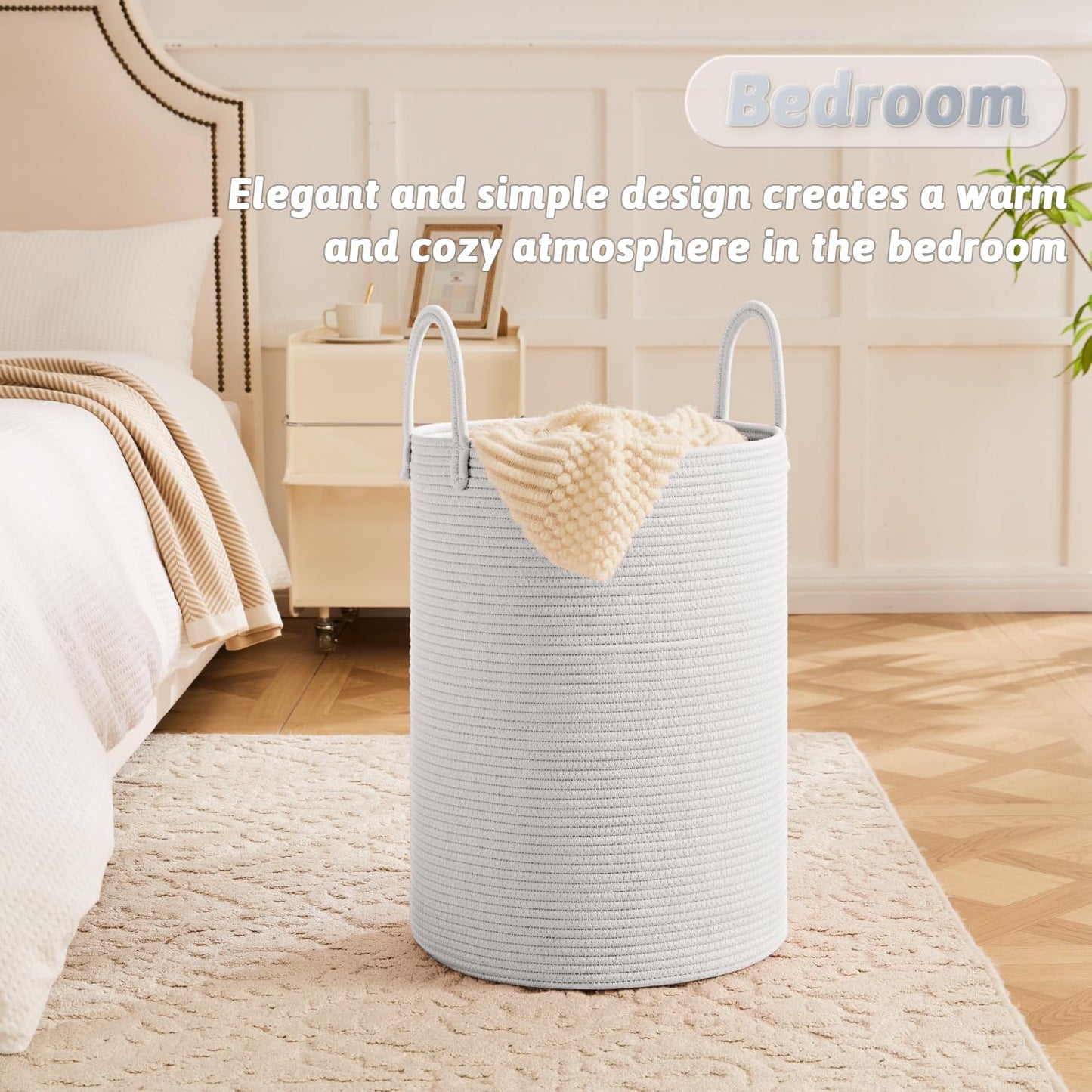 Laundry Basket,Woven Cotton Rope Laundry Hamper,60L for Decor Storage of Dirty Clothes,Toys and Blankets in Bathroom,Baby Room and Living Room