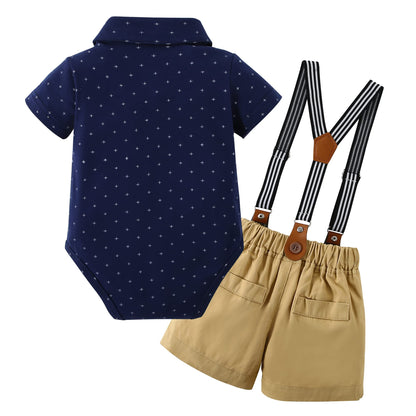 ZOEREA Baby Boy Clothes Suit Infant Short Sleeve Gentleman Outfits Dress Shirt+Bowtie+Suspender Shorts 0-18M