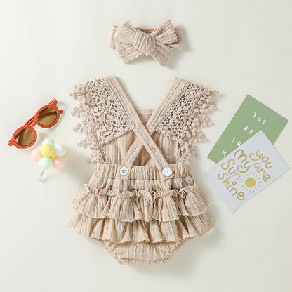 Douhoow Infant Baby Girl Plaid Romper Baby Short Sleeve Pleated Romper Bodysuit Summer Spring Outfits