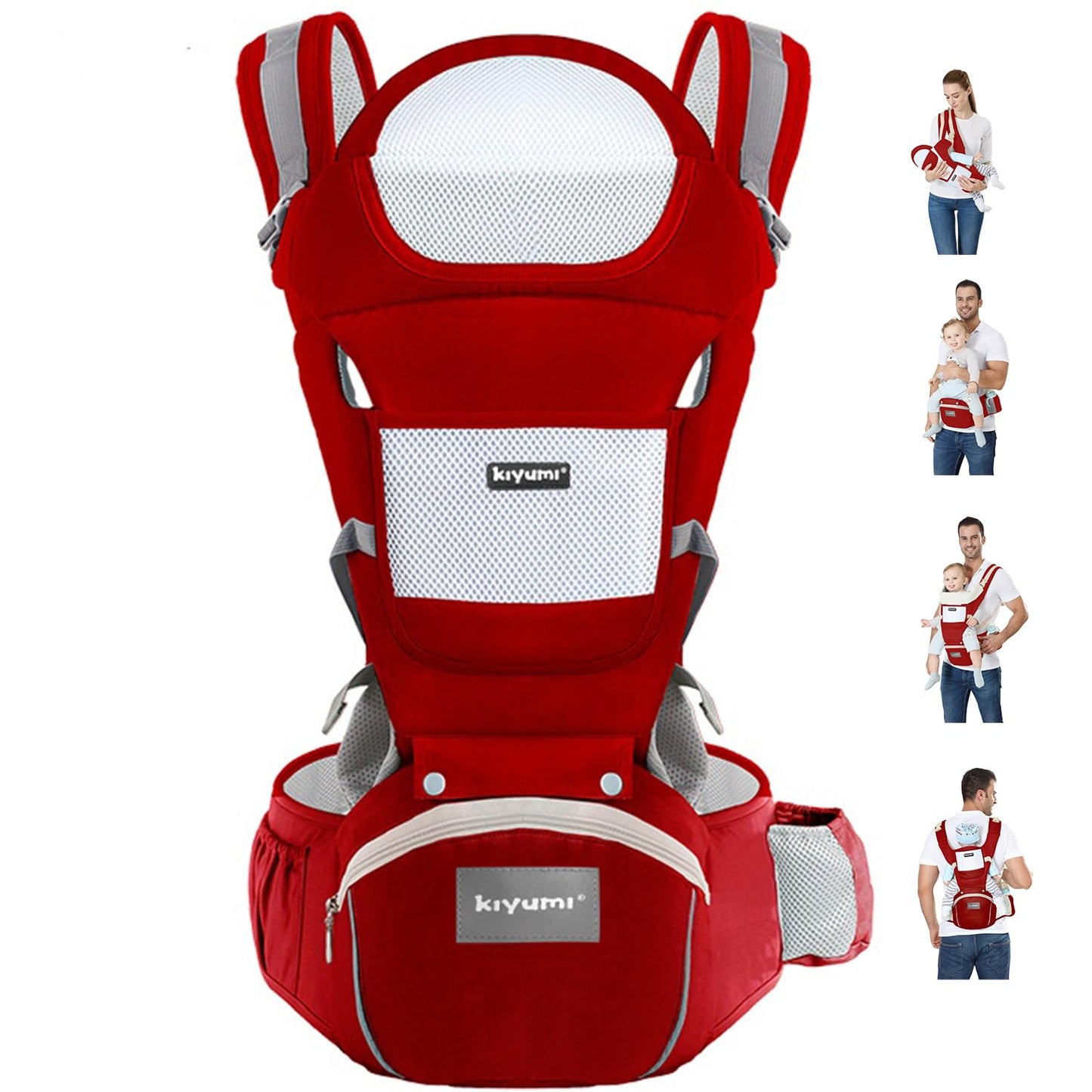 KIYUMI Baby Carrier with Hip Seat, 6- in-1 Baby Carrier Newborn to Toddler, Ergonomic M Position with Head Support and Breathable Mesh,Adjustable Removable Baby Sling Carrier (7-45 lbs) BXLU