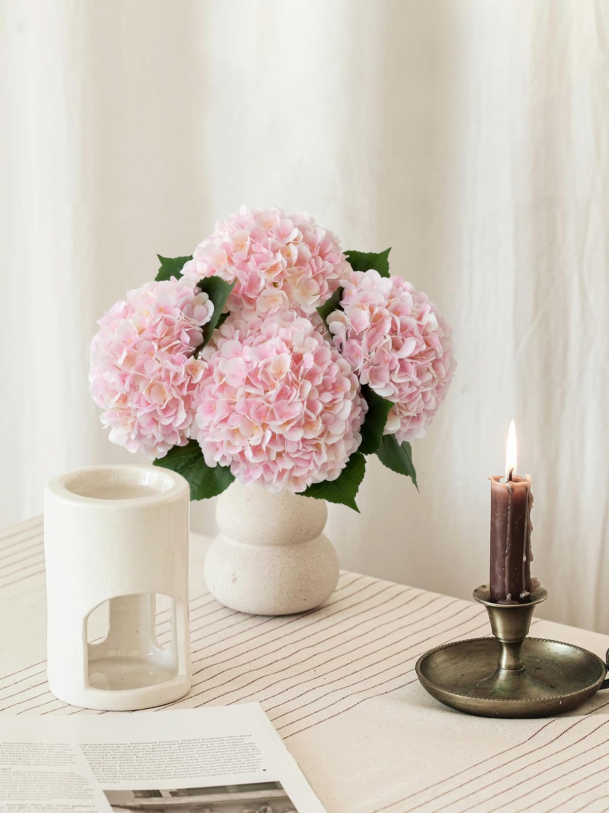 4 Pcs Pink Hydrangeas Artificial Flowers, 20 inches Large Lifelike Fake Silk Flowers, Faux Hydrangeas Flowers for Wedding Home Party Decor Baby Shower Table Centerpiece