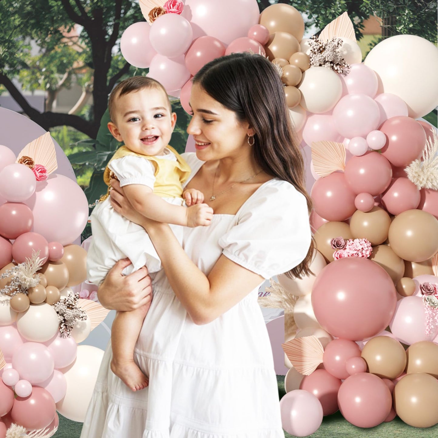 Dusty Pink Brown Balloon Arch Kit, Double Stuffed Blush Brown Cream Beige Nude Tan Pink Balloons Boho Balloon Garland Kit for Birthday Baby Shower Wedding Bridal Shower Gender Reveal Party Decoration