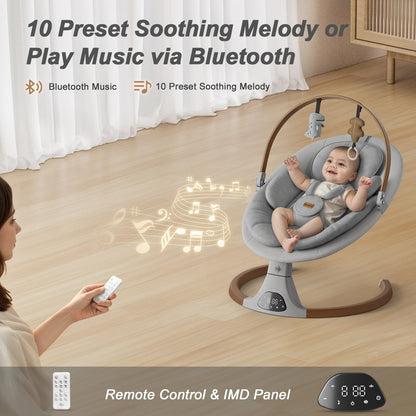 Baby Swings for Infants, Monamii Baby Swing, Bluetooth Infant Swing with Music Speaker, 5 Speeds and Remote Control, Indoor & Outdoor Use (Beige)