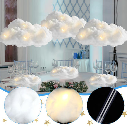 Wettarn 6 Set Cloud 3D Cloud LED DIY Lights Baby Shower Cloud Table Decor Hanging Cloud for Ceiling LED Cloud Kit Fake Cloud Ornament Artificial Cotton Cloud Prop for Wedding Bridal Party Room Decor