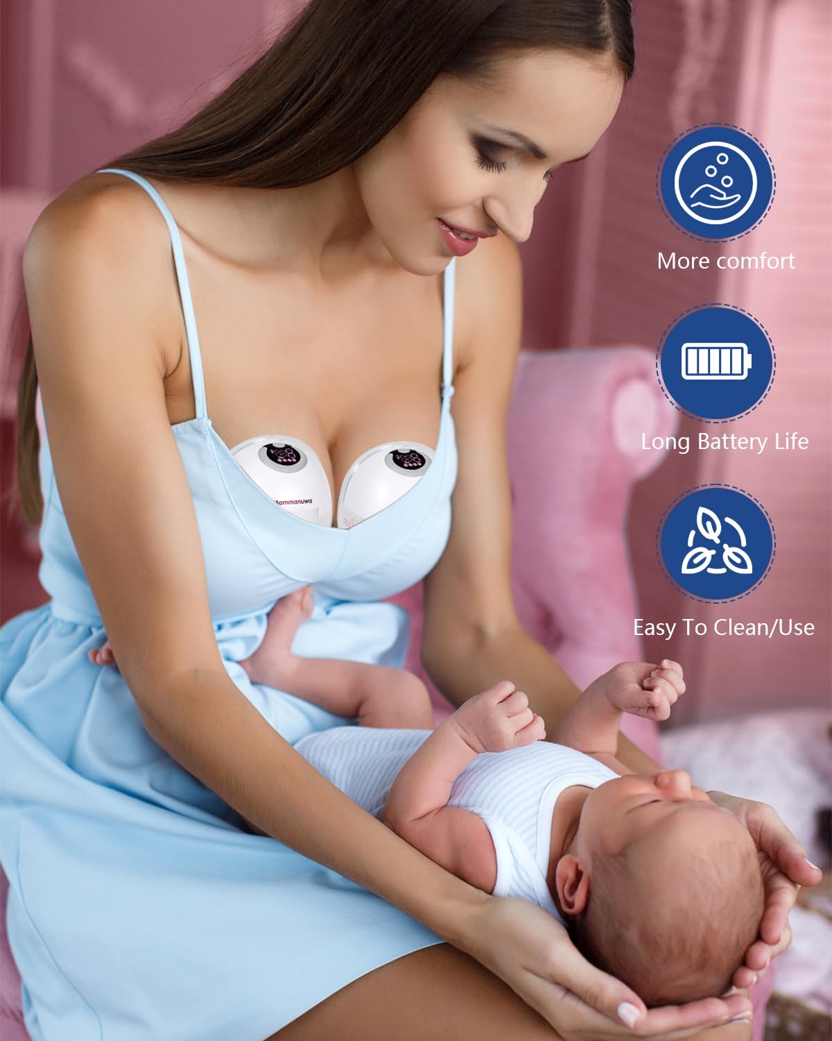Electric Breast Pump - Lightweight, Portable, & Hands-Free with Baby Mouth Technology - BPA-Free, 4 Modes, 9 Levels - Elevate Your Breastfeeding Style with Mammanuwa S32 (White)