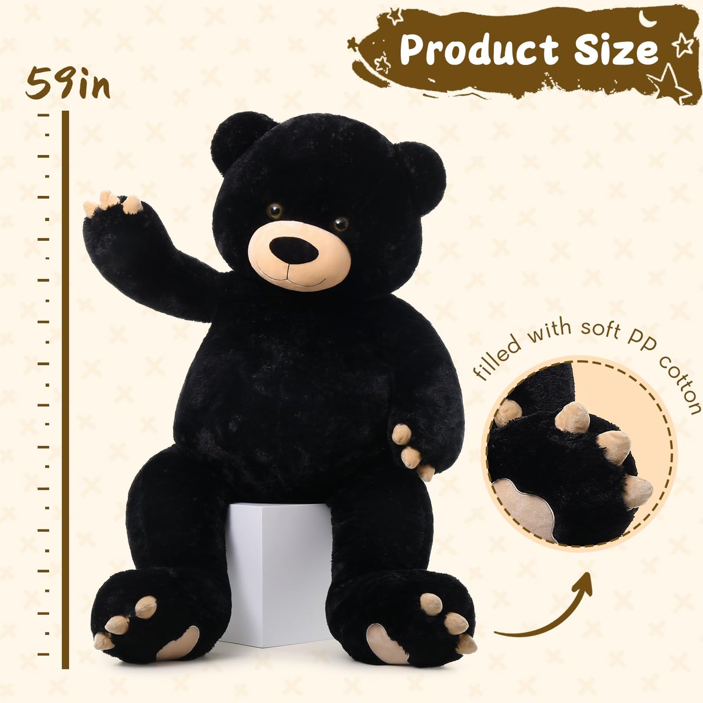 Tezituor 59" Gaint Teddy Bear Stuffed Animal,5ft Life Size Big Teddy Bears,Light Brown Cute Soft Plush Toy,Gifts for Kids Girls Boys Girlfriend Valentine,Christmas,Birthday,Baby Shower,Wedding Party