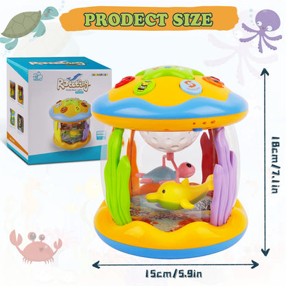 M SANMERSEN Baby Girl Toys 6-12 Months - Babies Ocean Rotating Projector Light Up Musical Toys for 12-18 Months Crawling Learning Tummy Time 1 2 Years Old Infant Boys Girls Gifts - Pink