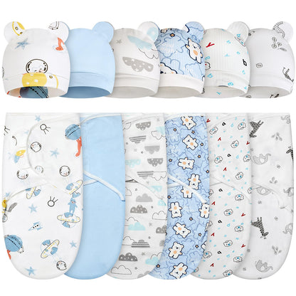 Ramede 6 Pack Baby Swaddle Blanket with Hats Sleep Swaddle for 0-3 Months Newborn Sacks Soft Cotton Wearable for Boy Girl