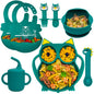 Silicone Suction Plates for Baby Toddler with Spoon Fork set Divided Dinosaurs Plates Self Feeding Training Baby Dinner Plate-Green Dinosaurs Plate Set