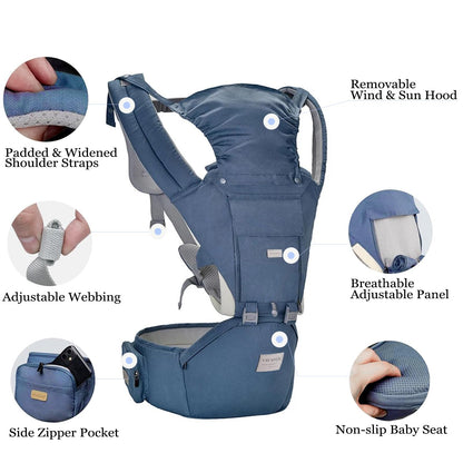 Baby Carrier, Ergonomic 6-in-1 Baby Carrier with Hip Seat for Newborn Infant Toddler, Adjustable Detachable Baby Holder Carrier for Dad Mom