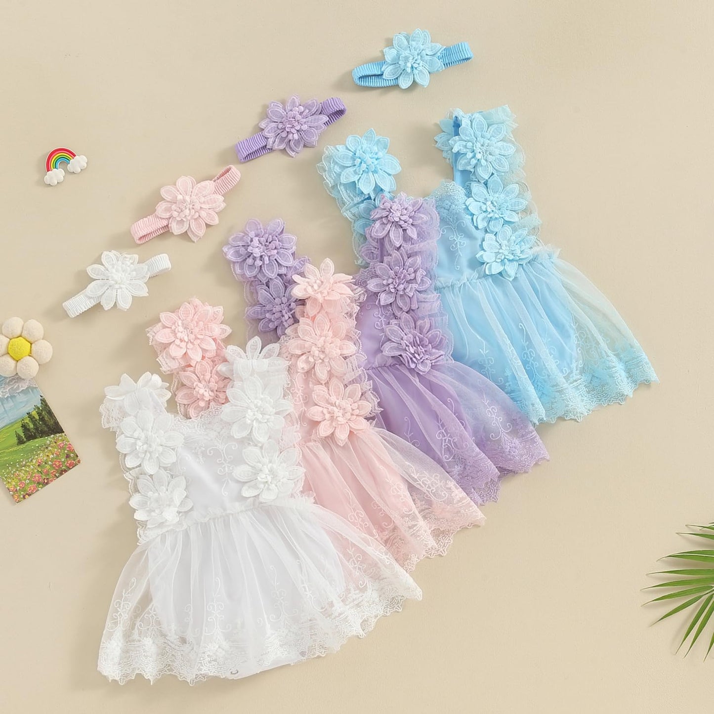 Mubineo Baby Girl Summer Clothes Lace Romper Skirt Dress Princess Outfits Sleeveless Flower Newborn Outfit