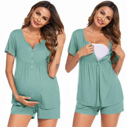 Ekouaer Women's Maternity Nursing Pajama Sets Short Sleeve Postpartum Pajamas Breastfeeding Pregnancy Clothes