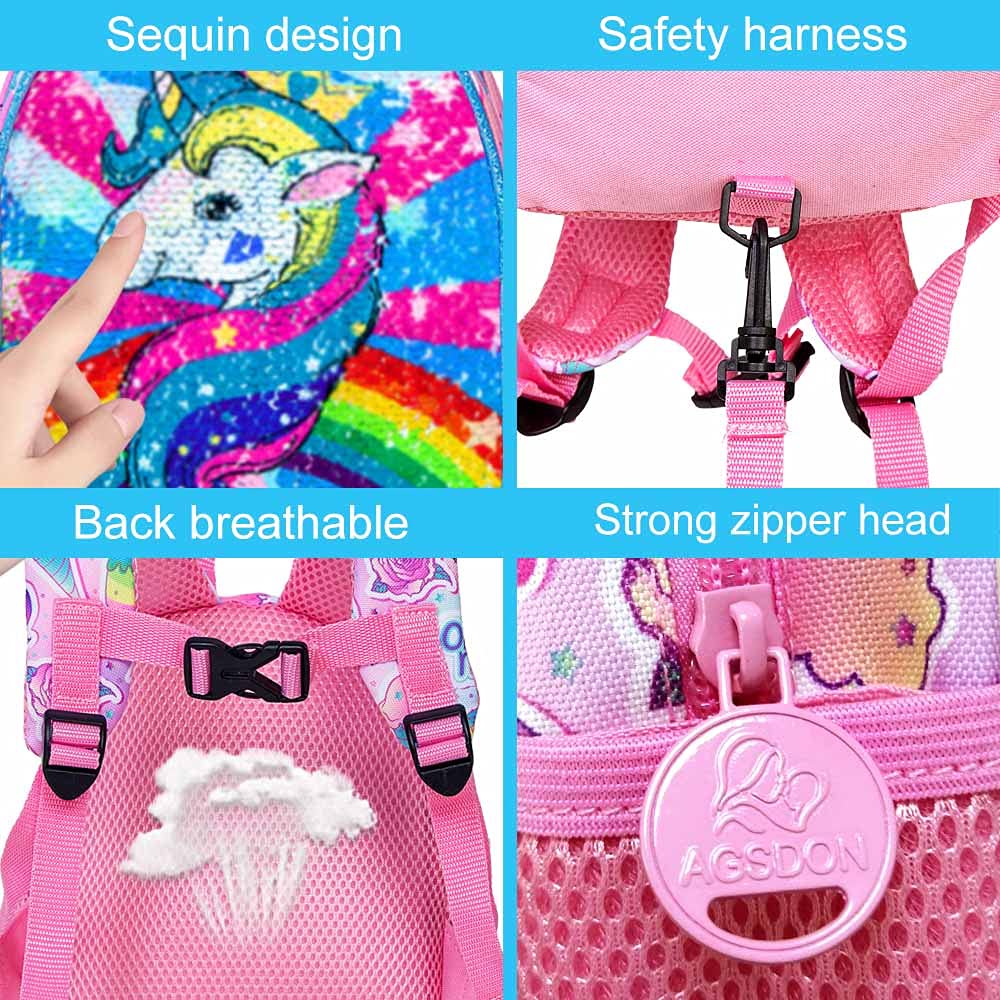 AGSDON Toddler Backpack Leash, 9.5" Safety Harness Dinosaur Bag - Removable Tether