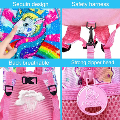 AGSDON Toddler Backpack Leash, 9.5" Safety Harness Dinosaur Bag - Removable Tether